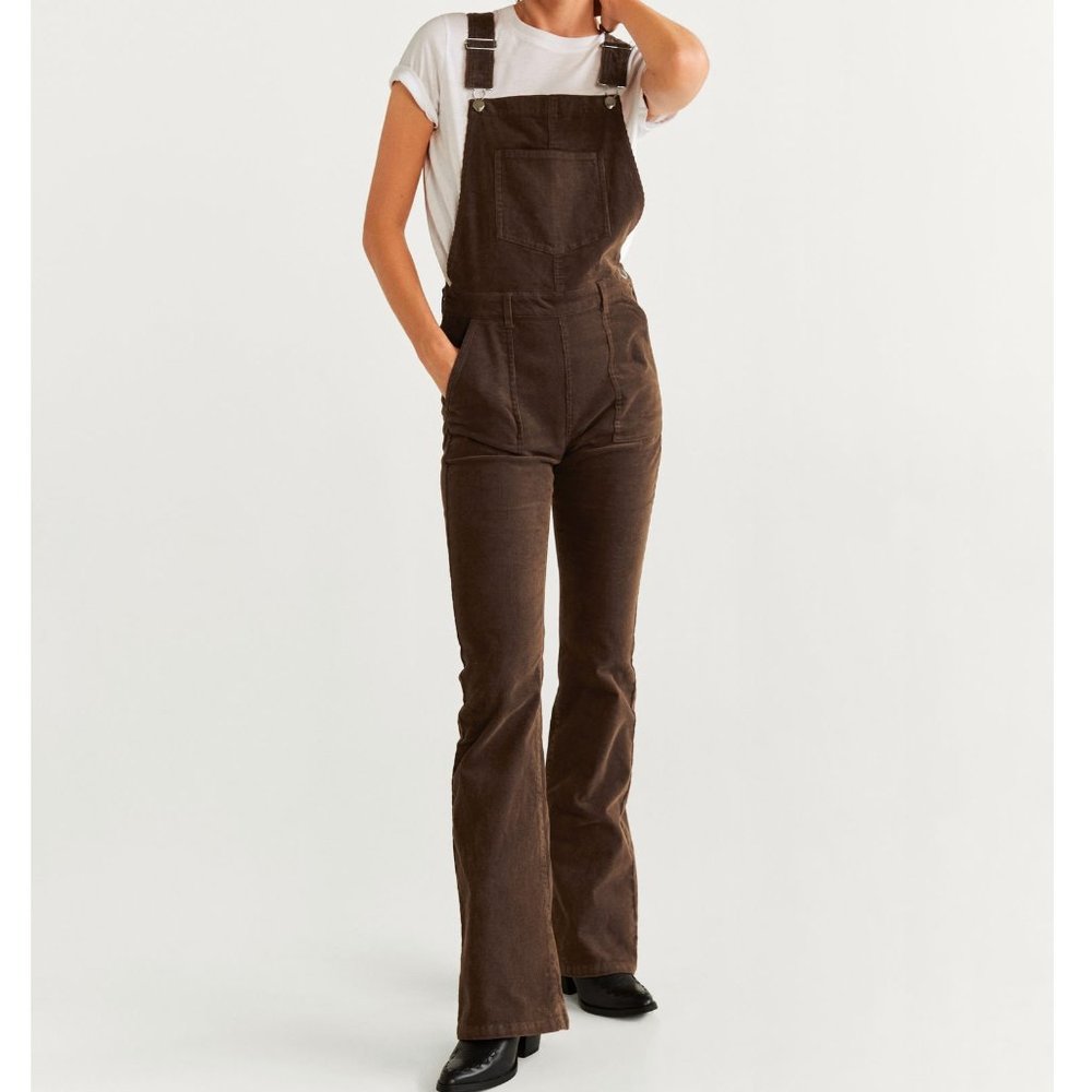 Mango Brown Corduroy Flare Overalls Size Medium